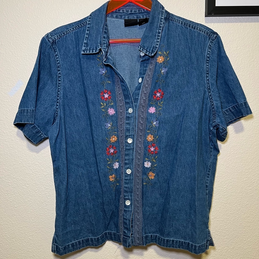 Erika Blue Denim Shirt with Red Accents
